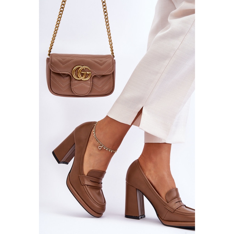 PS1 Modne Czółenka Na Słupku Brązowe Florence 2