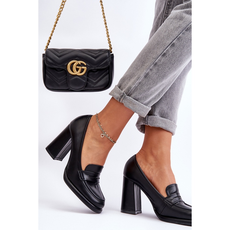 PS1 Modne Czółenka Na Słupku Czarne Florence 2