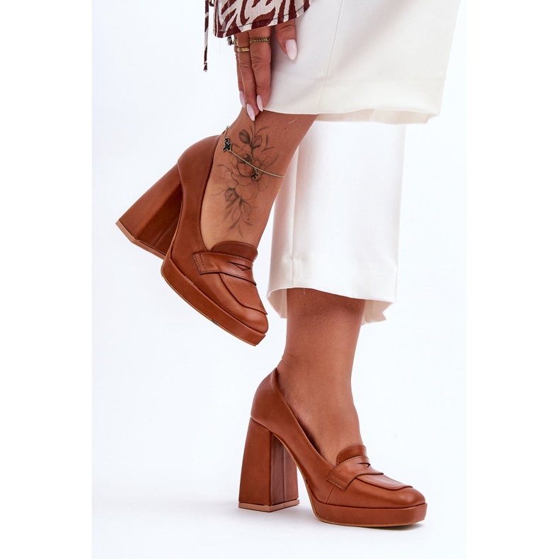 Czółenka Na Wysokim Obcasie Camel Alisa brązowe 1