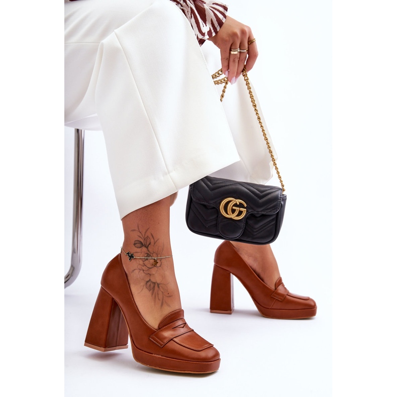 Czółenka Na Wysokim Obcasie Camel Alisa brązowe 2