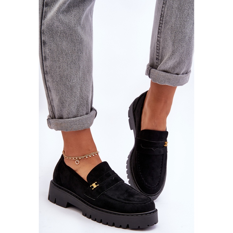 PS1 Zamszowe Mokasyny Z Ozdobą Czarne Esperta 2