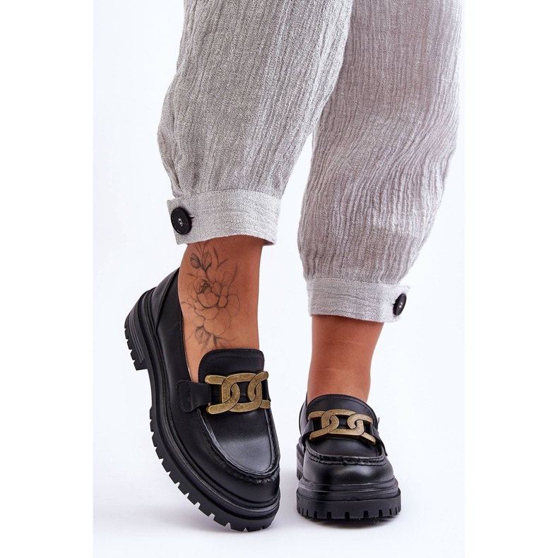 PG1 Mokasyny Damskie Na Platformie Z Ozdobą Czarne Ameg 1