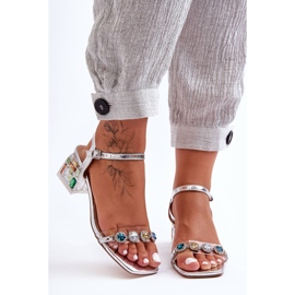 Damskie Sandały Na Obcasie Z Kryształkami Srebrne S.Barski MR1037-01 srebrny 1