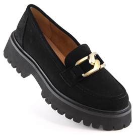 Skórzane zamszowe półbuty na platformie Filippo W PAW459A czarne 1