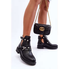 Damskie Botki Trapery Z Perełkami Czarne Klarisa 1