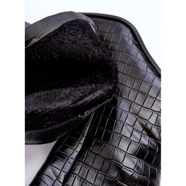 Skórzane Wysokie Botki Wężowy Wzór Czarne Kornell 1