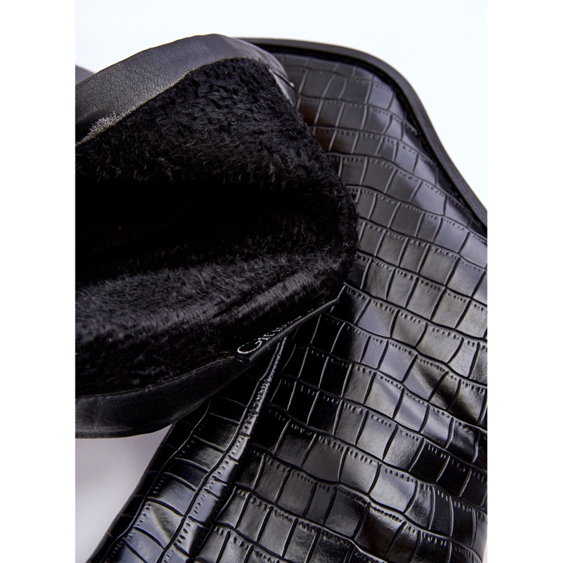 Skórzane Wysokie Botki Wężowy Wzór Czarne Kornell 1