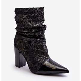 Marszczone Wężowe Botki Na Obcasie Czarne Casima 1