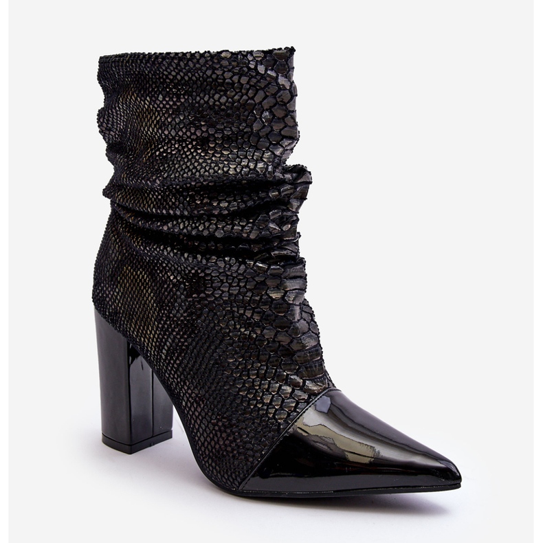 Marszczone Wężowe Botki Na Obcasie Czarne Casima 1