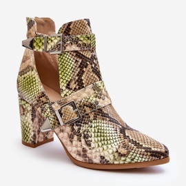 Modne Botki Na Słupku Z Wycięciami Beżowo-Zielone Suelo beżowy 1