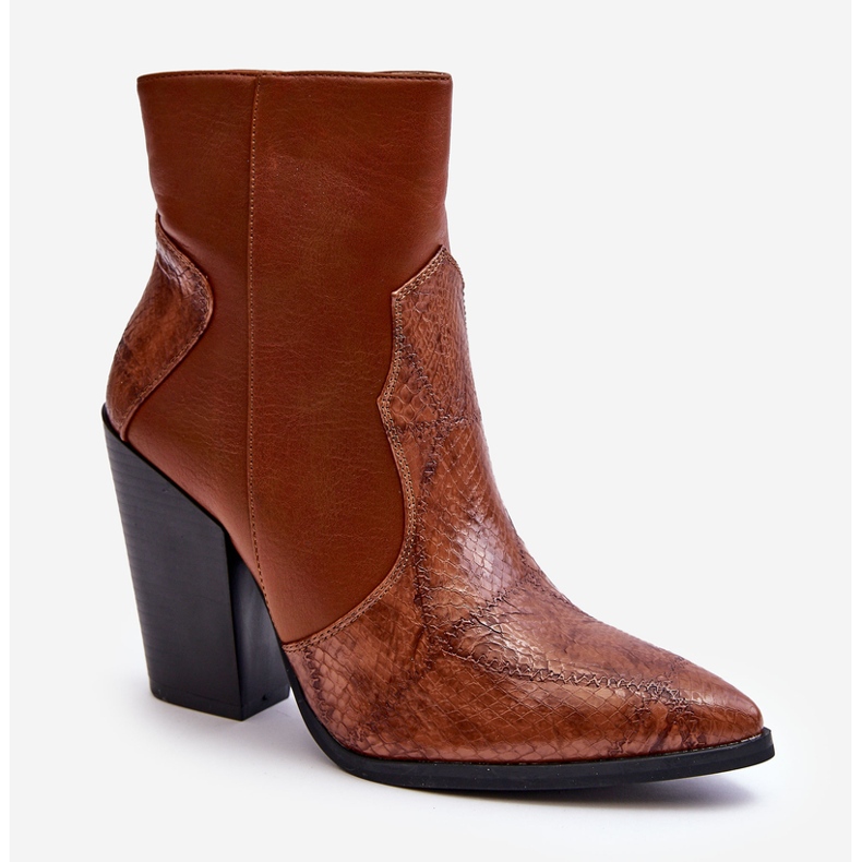 Damskie Skórzane Kowbojki Botki Brązowe Fiorene 1