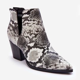 Damskie Wężowe Botki Z Wycięciami Czarno-Białe Caderina czarne 1