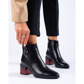 W. Potocki Czarne botki damskie na słupku Potocki 1