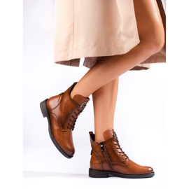 W. Potocki Brązowe botki na płaskim obcasie Potocki 1