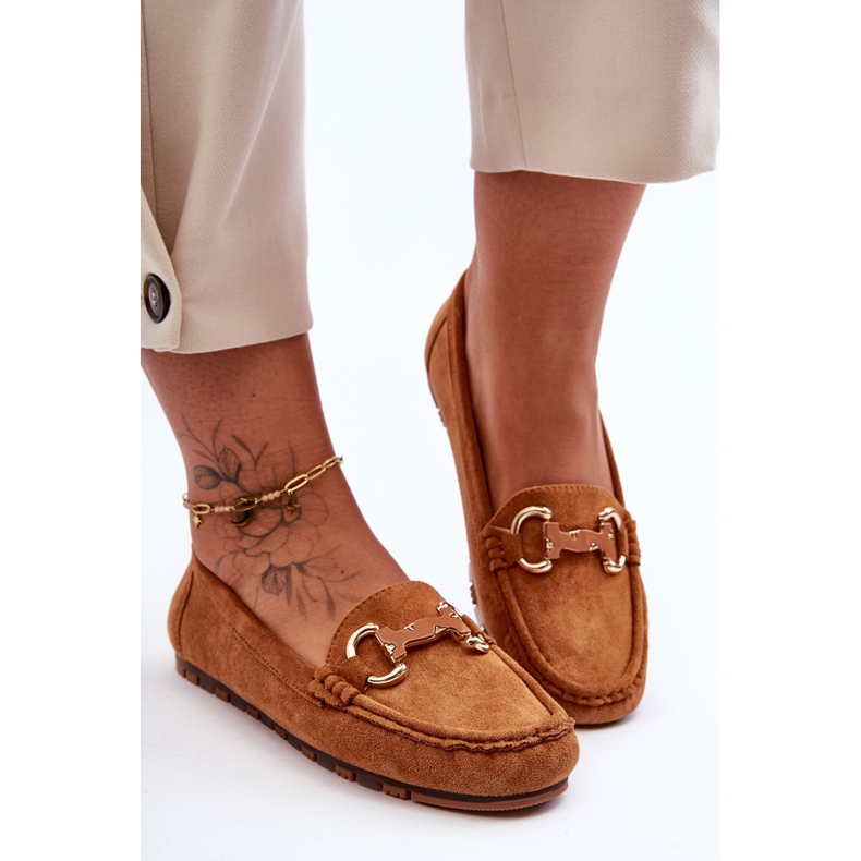 PG1 Zamszowe Mokasyny Damskie Z Ozdobą Brązowe Dionira 1