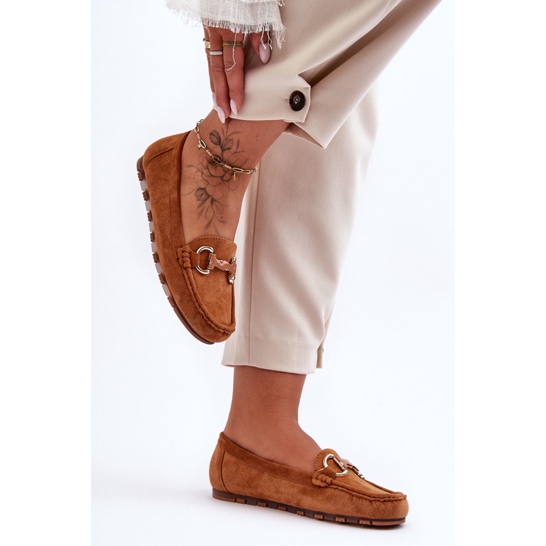 PG1 Zamszowe Mokasyny Damskie Z Ozdobą Brązowe Dionira 2