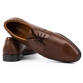 Kampol Buty męskie eleganckie skórzane 344KAM brązowe 5