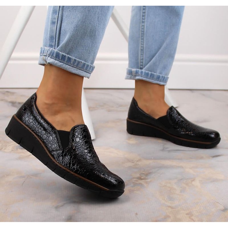 Komfortowe półbuty Rieker W RKR166C kroko czarne 2