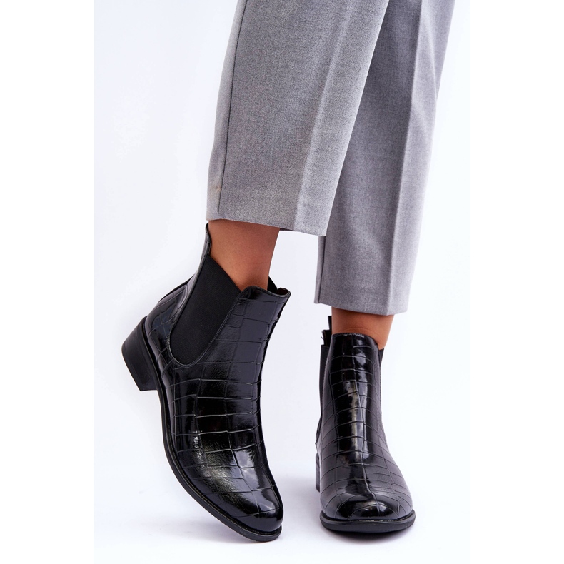 Skórzane Botki Sztyblety Zwierzęcy Wzór Czarne Daina 2