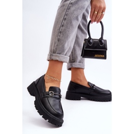 PE1 Damskie Skórzane Mokasyny Na Platformie Czarne Detes 2