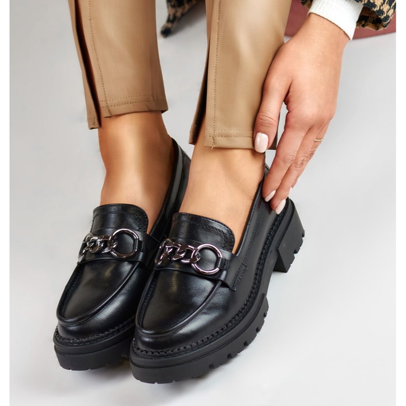 La.Fi Czarne mokasyny na platformie z ekoskóry 1