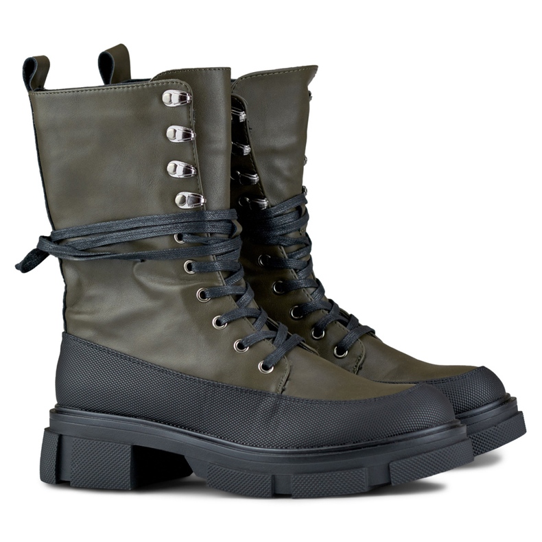 Wysokie botki damskie wiązane Garlin czarne 1