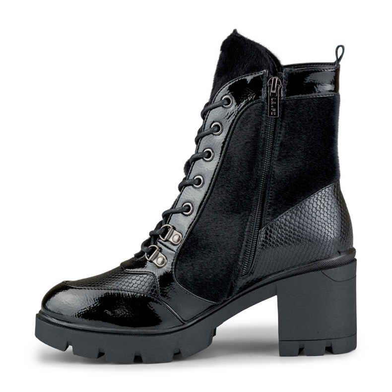 Modne botki damskie z ozdobnego materiału czarne 1