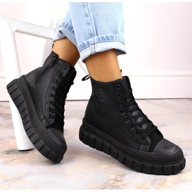 Botki na platformie sznurowane i na zamek ocieplane czarne Big Star MM274625 1