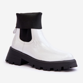 Botki Sztyblety Lakierowane Damskie Białe Pavo 1