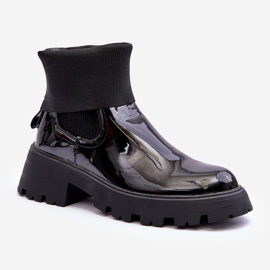 Botki Sztyblety Lakierowane Damskie Czarne Pavo 1