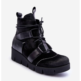 Skórzane Botki Na Koturnie Maciejka 06185-01 Czarne 1