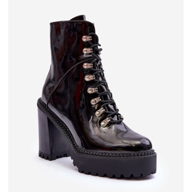 Lakierowane Masywne Botki Na Słupku Czarne Ikeshia 1