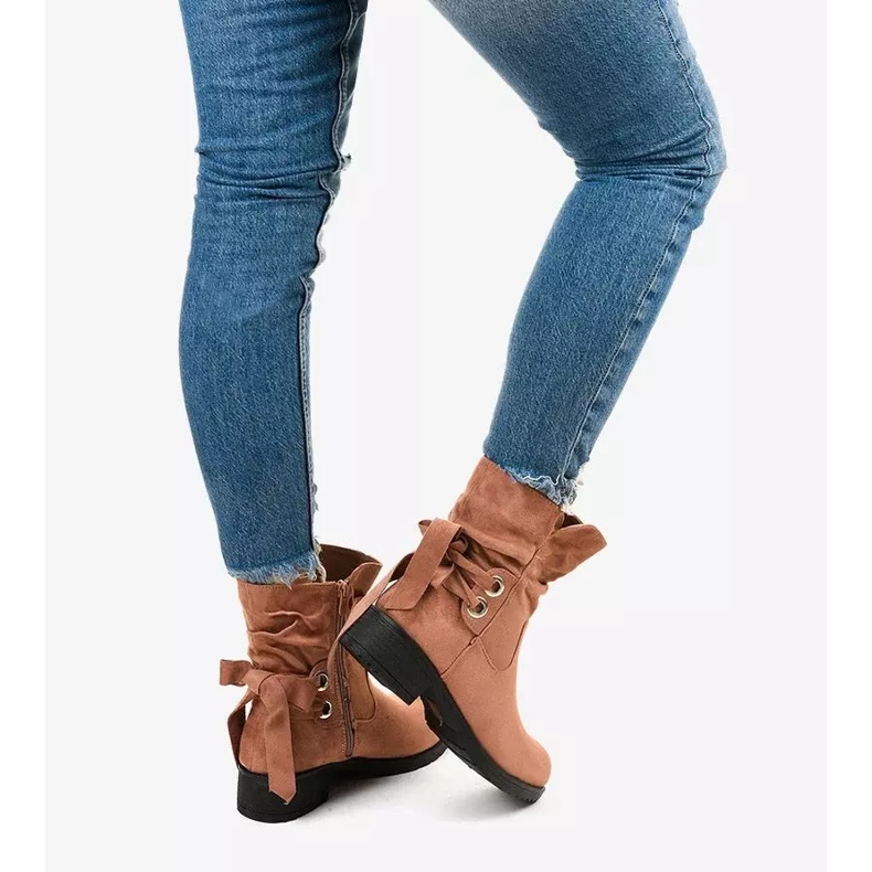 Różowe zamszowe botki z suwakiem Afforen 2