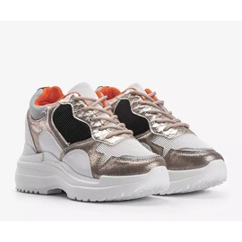 Biało-złote sneakersy na koturnie Alexandra białe złoty 2