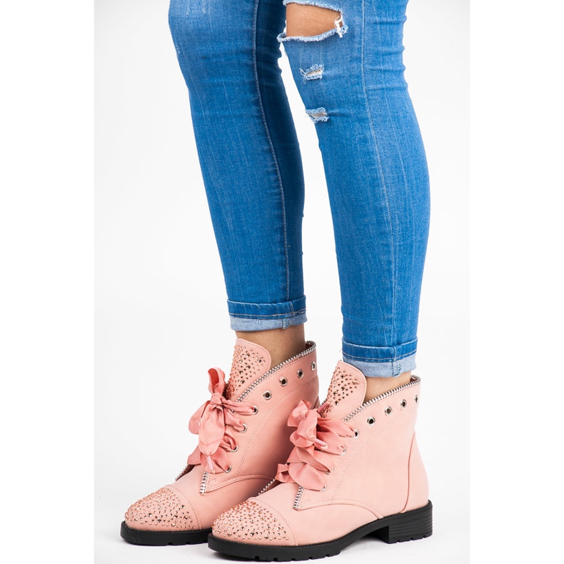 Vices New Collection Stylowe workery ze wstążką różowe 1