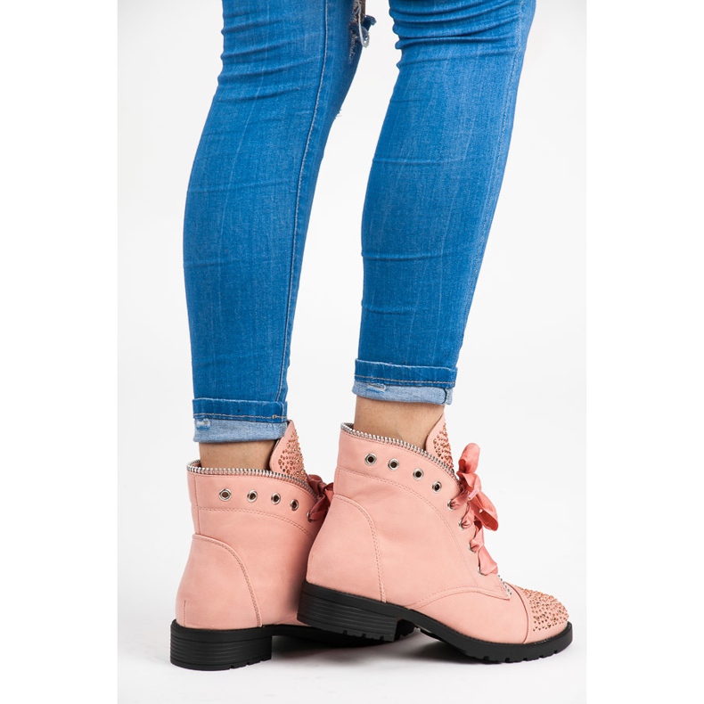 Vices New Collection Stylowe workery ze wstążką różowe 2