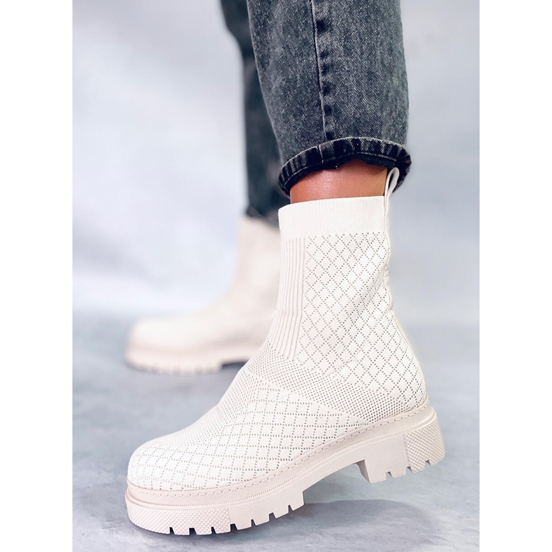 Botki skarpetkowe ze wzorem Rueda Beige beżowy 2