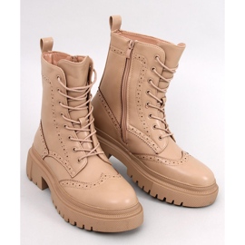 Botki sznurowane na protektorze Aubert Khaki beżowy 1
