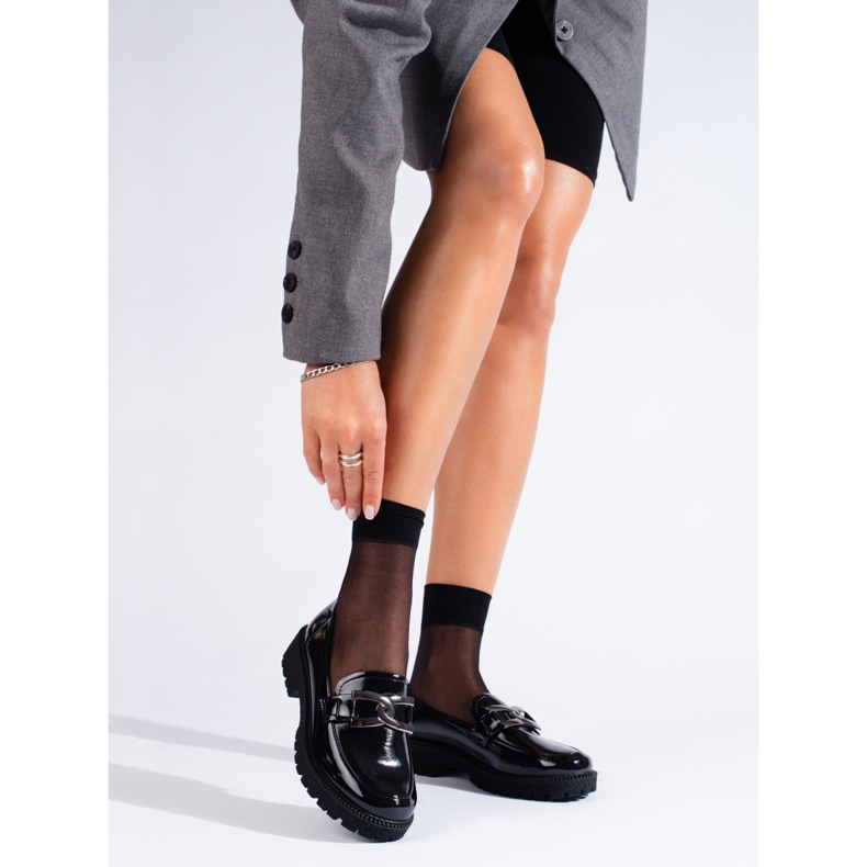 W. Potocki Lakierowane loafersy damskie Potocki czarne 1