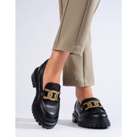 Czarne damskie mokasyny na grubej platformie Shelovet 1