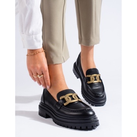 Czarne damskie mokasyny na grubej platformie Shelovet 2