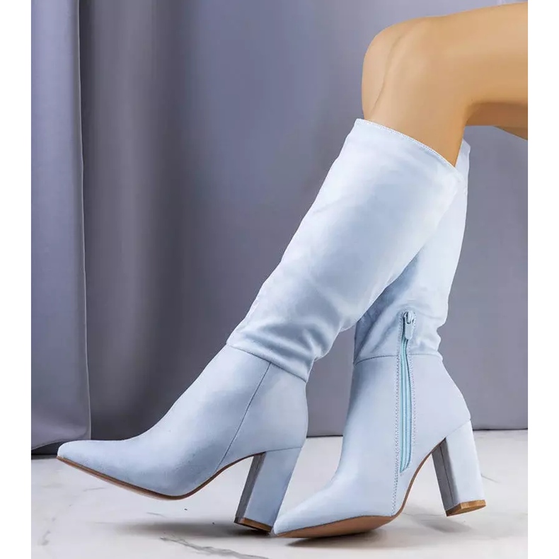 BM Niebieskie ocieplane kozaki na słupku Narcis 2