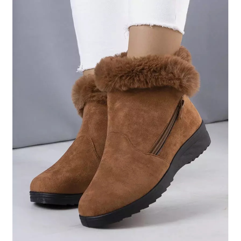 BM Brązowe ocieplane śniegowce z futerkiem Crina 1