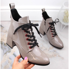 Lakierowane botki damskie taupe D&A S.Barski Premium Collection MR870-66 beżowy 1
