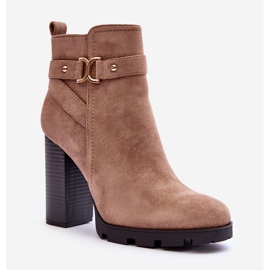 FB2 Zamszowe Botki Na Wysokim Słupku Beżowe Liani beżowy 1