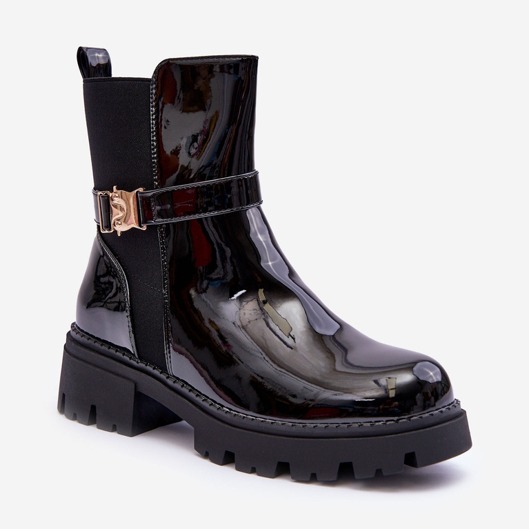 FB2 Lakierowane Botki Sztyblety Damskie Czarne Elspetia 1