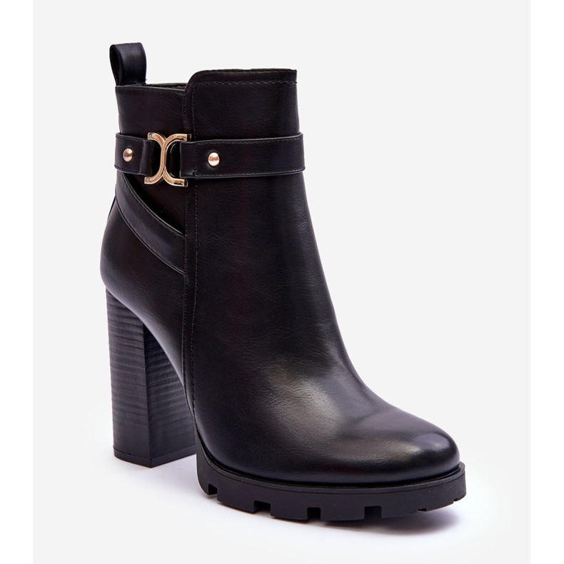 FB2 Skórzane Botki Na Wysokim Słupku Czarne Liani 1