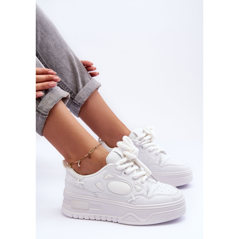 PG1 Sneakersy Damskie Na Platformie Białe Finos 1