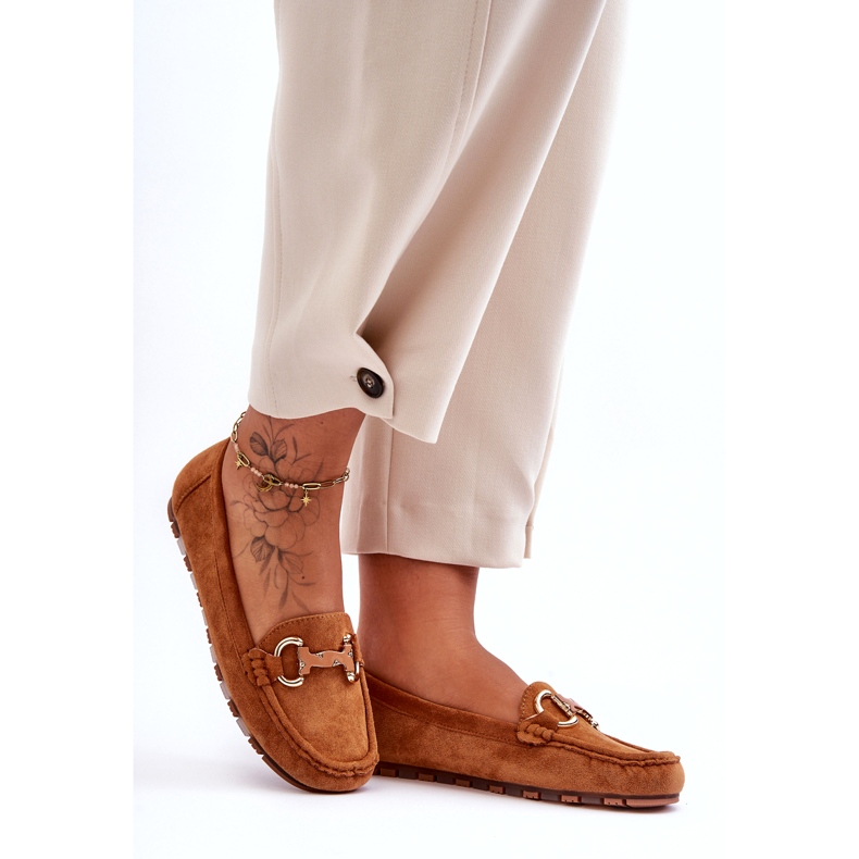 Super Mode Zamszowe Mokasyny Damskie Z Ozdobą Brązowe Dionira 3