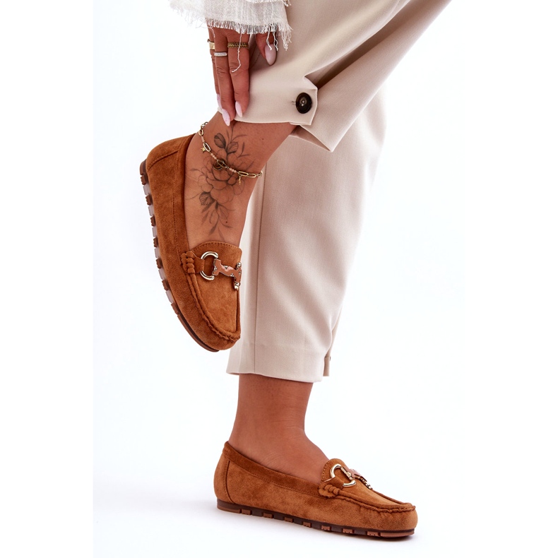 Super Mode Zamszowe Mokasyny Damskie Z Ozdobą Brązowe Dionira 1